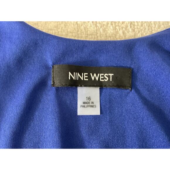 Nine West Women's 16 Blue Dress Sleeveless Draped Waist Knee Length - Picture 3 of 8